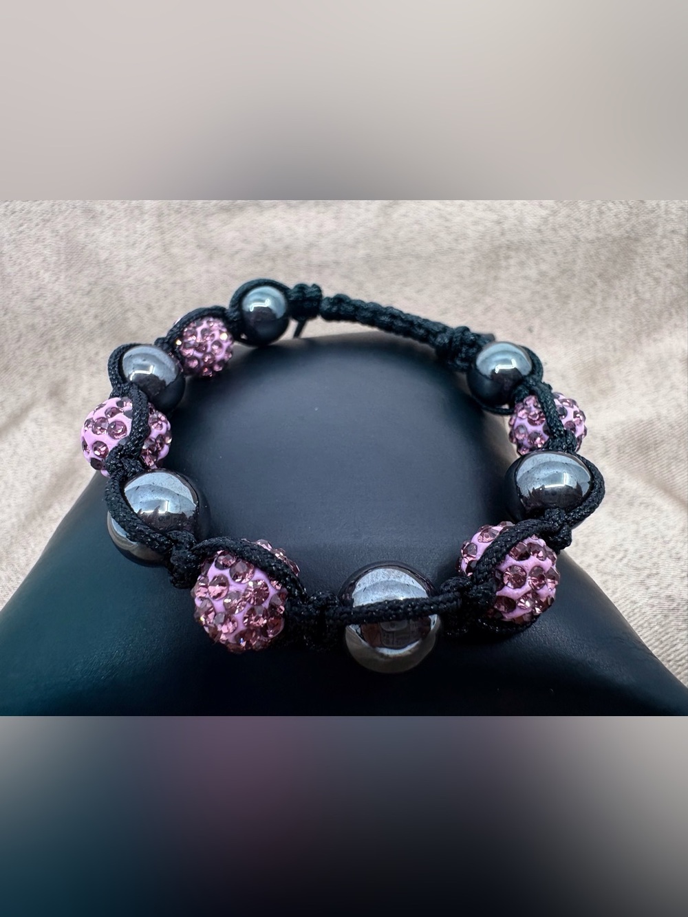 Women's Pink Crystal Bead Macrame Bracelet